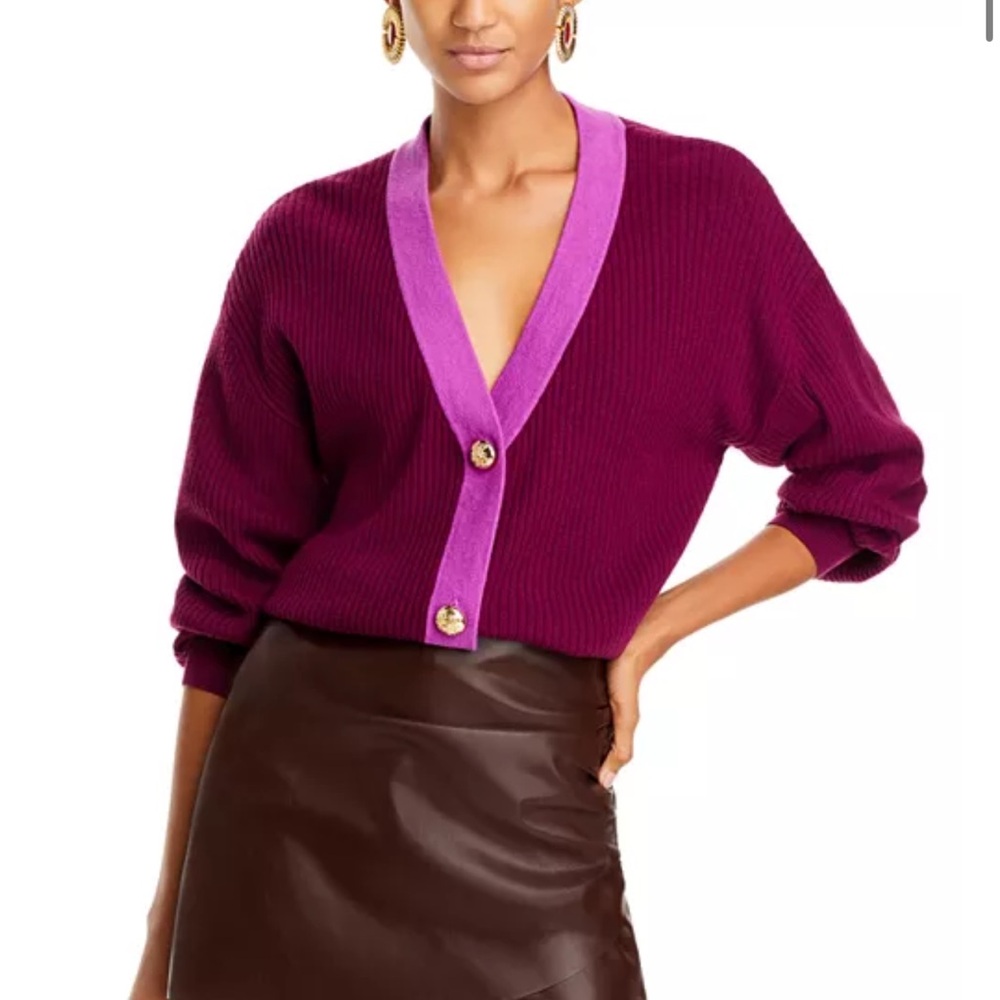 Ramy Brook Nina Contrast Rib Cardigan Size Medium